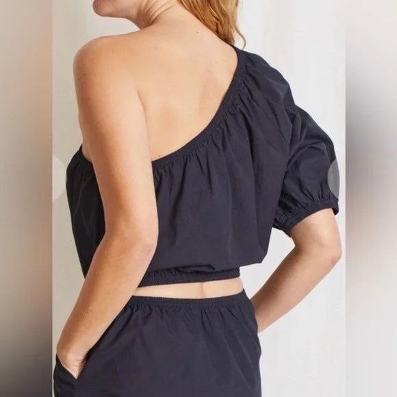 APIECE APART PALMA ONE SHOULDER BLACK ORGANIC COTTON DRESS - Picture 11 of 12